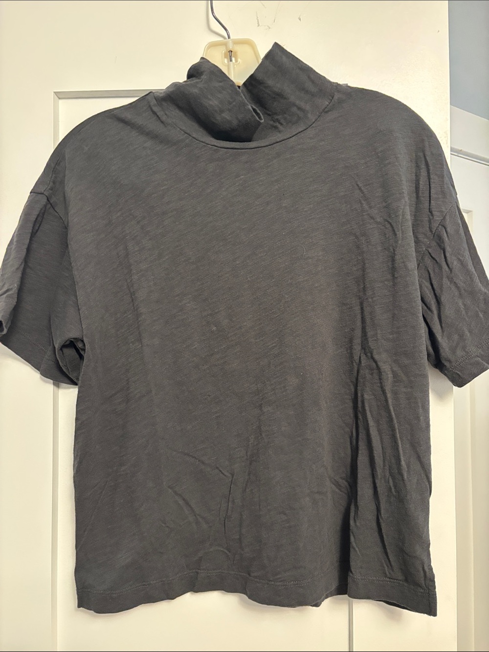 LNA Women's Short Sleeve Mock Neck Tee in Charcoal